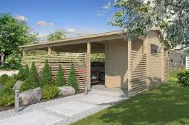 Moderner Holz-Carport mit integriertem Schuppen